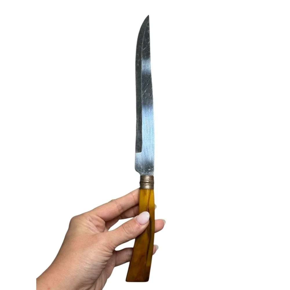 Vintage Serrated Knife Bakelite‎ Handle Butterscotch Swirl Retro Kitchen